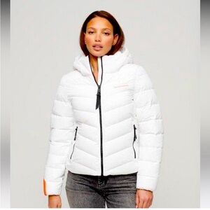 Superdry sportswear, white puffer jacket